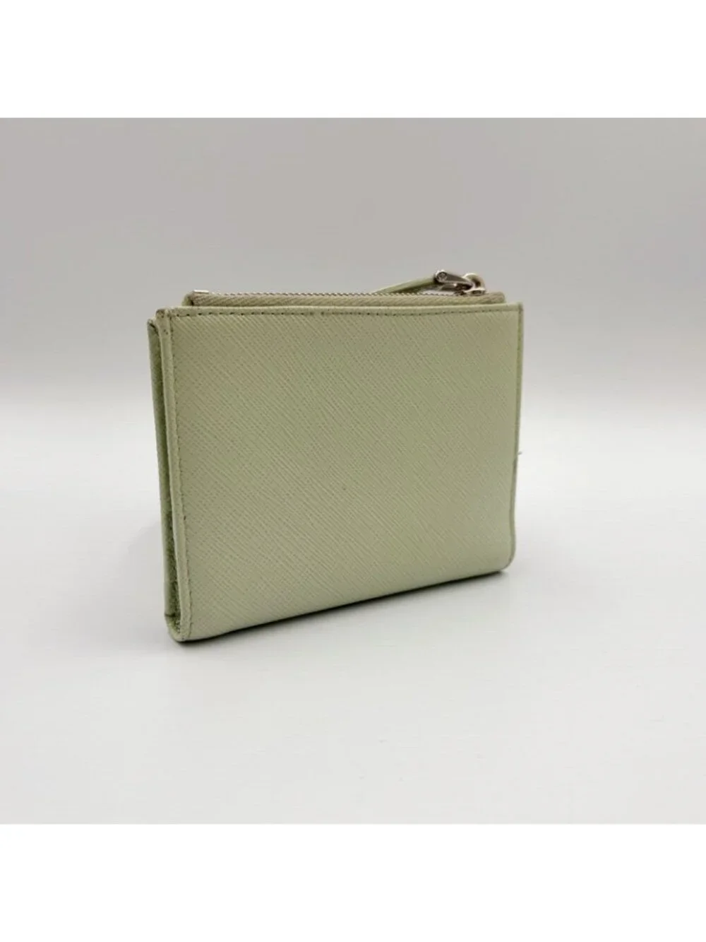 Prada Saffiano Wallet Leather Light Green Triang Silver